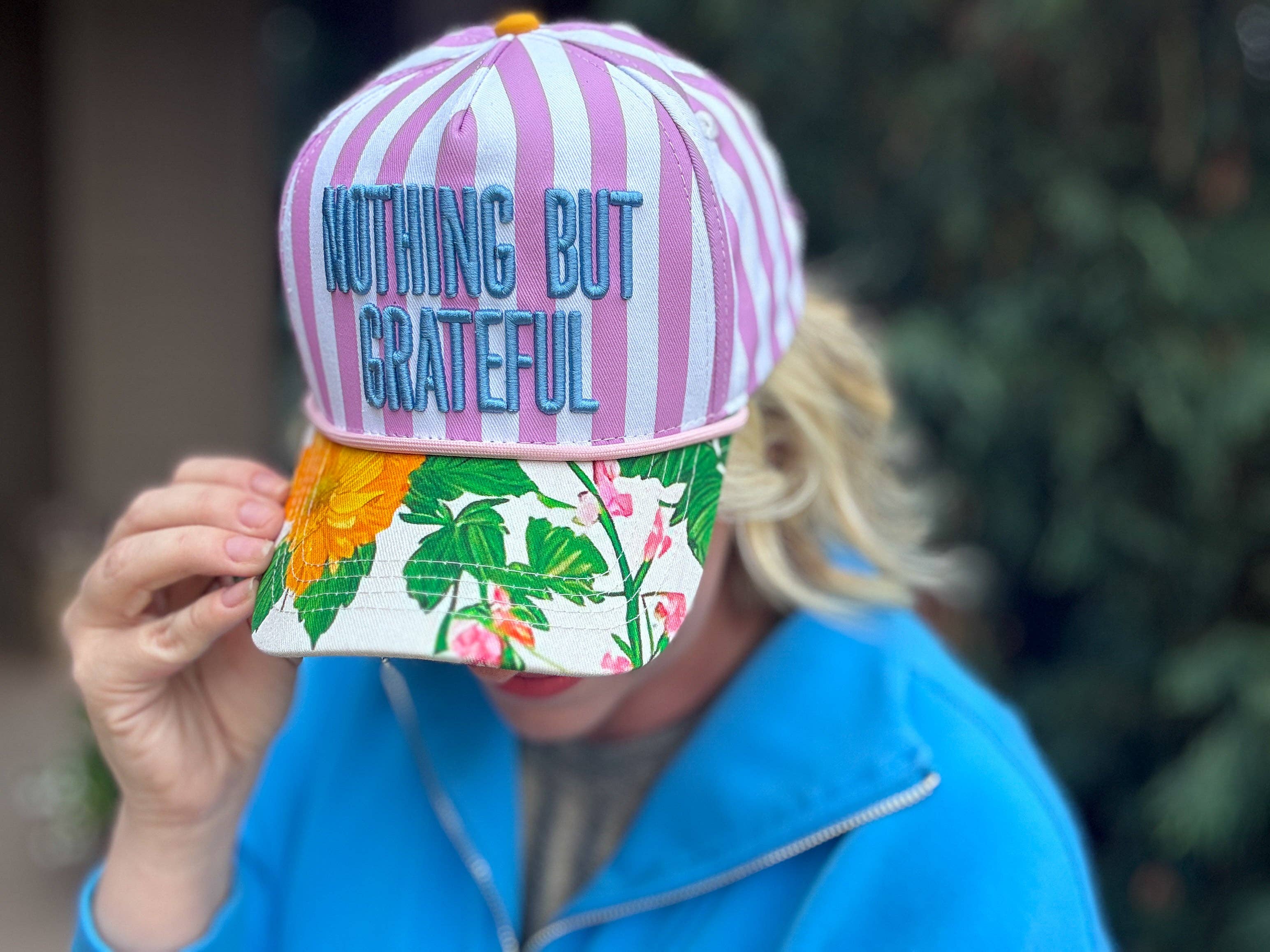 Embroidered Baseball Cap - "Nothing but Grateful" - Pink