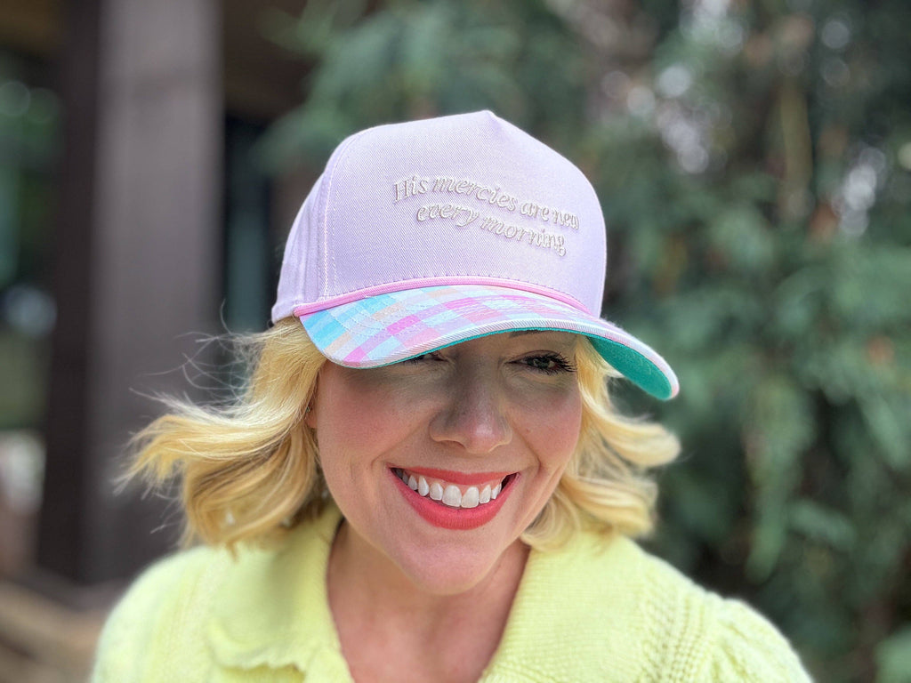 Embroidered Baseball Cap - "His Mercies..." - Lavendar